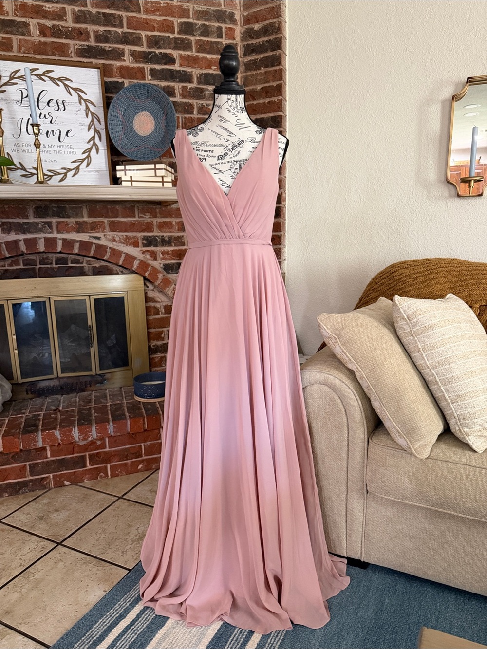 Elegant Dusty Rose V-Neck Bridesmaid Dress